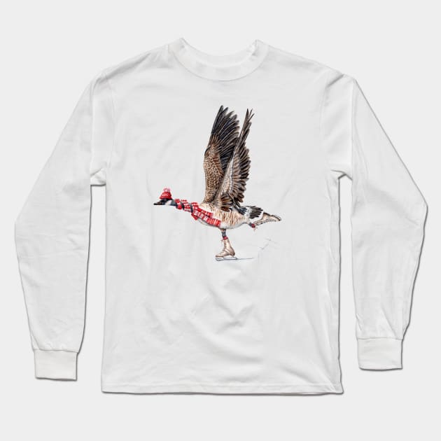Skating Canada Goose Long Sleeve T-Shirt by Goosi